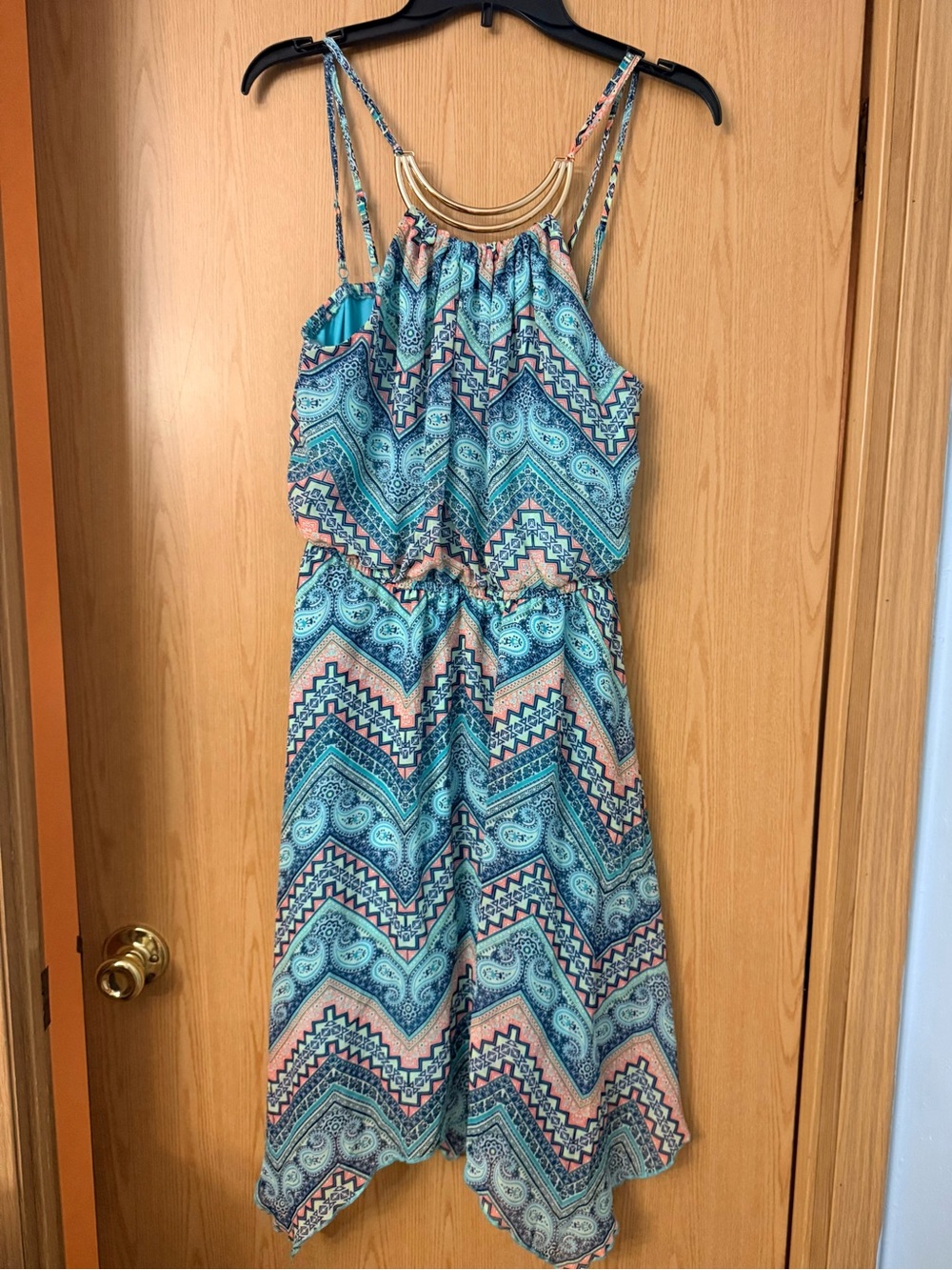 Turquoise & Coral Dress. Size L with Tags